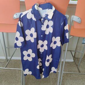 Men's Floral Pattern Blue with White Flowers, Size M